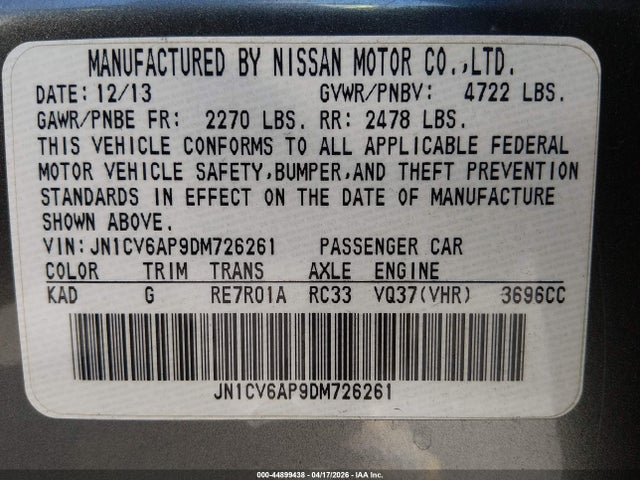 Продажа на аукционе авто 2013 Infiniti G37 Journey, vin: JN1CV6AP9DM726261, номер лота: 44899438