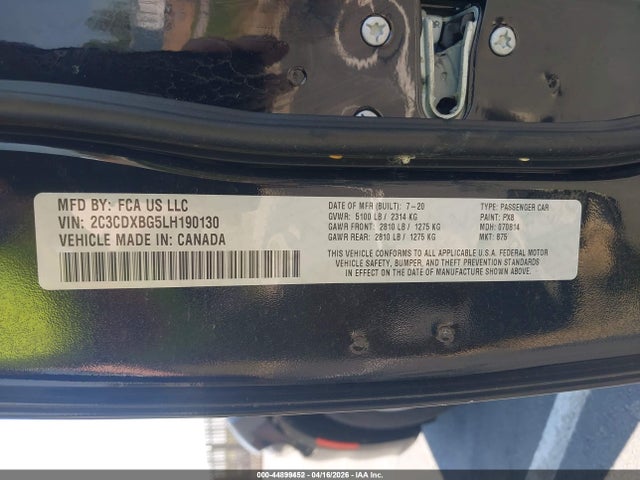 Aukcja sprzedaży 2020 Dodge Charger Sxt Rwd, vin: 2C3CDXBG5LH190130, numer aukcji: 44899452