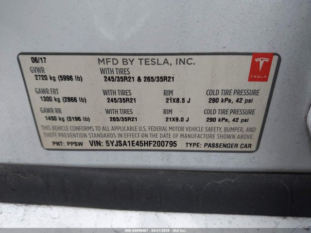 5YJSA1E45HF200795 Tesla Model S 100d/60d/75d/90d/p100d