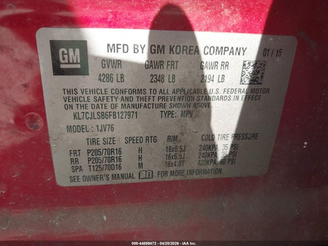 Chevrolet Trax Lt 2015 KL7CJLSB6FB127971 Image 9