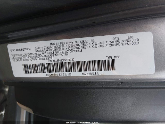 Aukcja sprzedaży 2009 Subaru Outback 2.5i Limited, vin: 4S4BP66C897338139, numer aukcji: 44899478