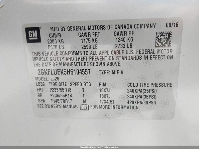 2GKFLUEK5H6104557 GMC Terrain Slt