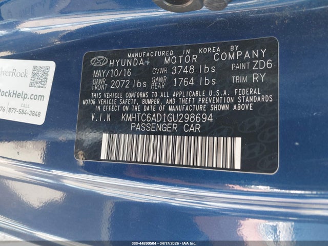 Продаж на аукціоні авто 2016 Hyundai Veloster, vin: KMHTC6AD1GU298694, номер лоту: 44899504