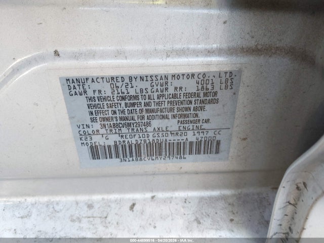 2021 Nissan Sentra Sv Xtronic Cvt მანქანა იყიდება აუქციონზე, vin: 3N1AB8CV6MY297486, აუქციონის ნომერი: 44899516