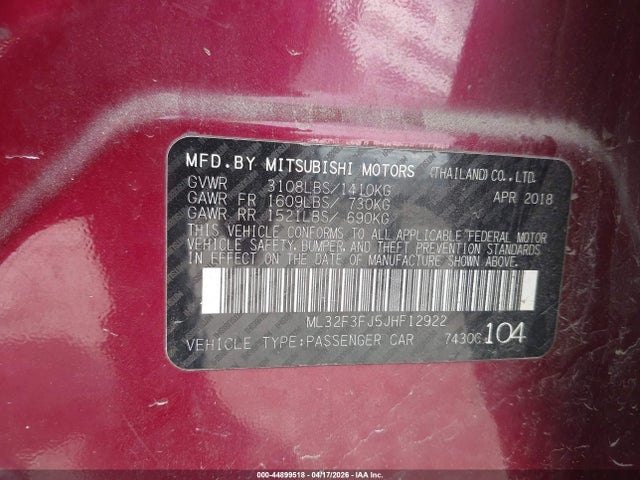 Mitsubishi Mirage G4 Es 2018 ML32F3FJ5JHF12922 Image 9
