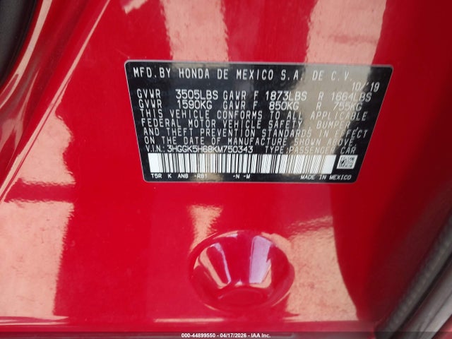 3HGGK5H68KM750343 Honda Fit Sport