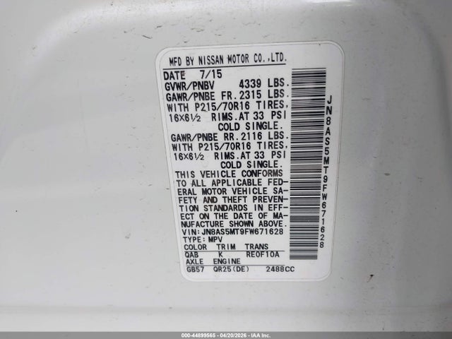Nissan Rogue Select S 2015 JN8AS5MT9FW671628 Image 9