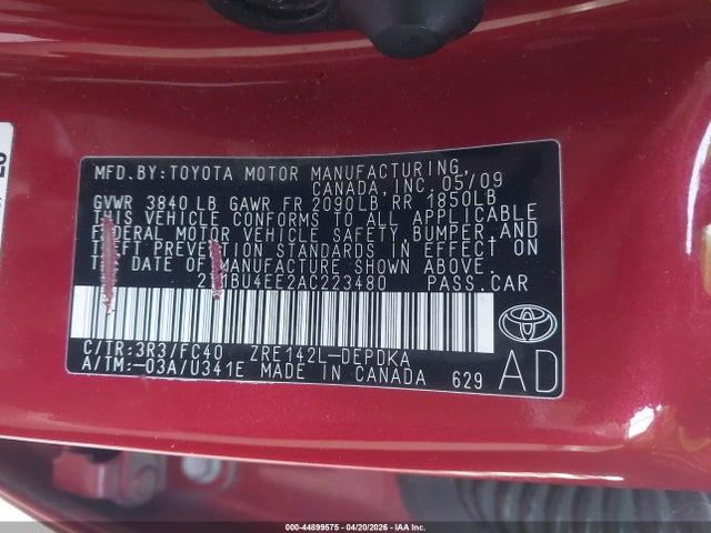 Продажа на аукционе авто 2010 Toyota Corolla Le, vin: 2T1BU4EE2AC223480, номер лота: 44899575