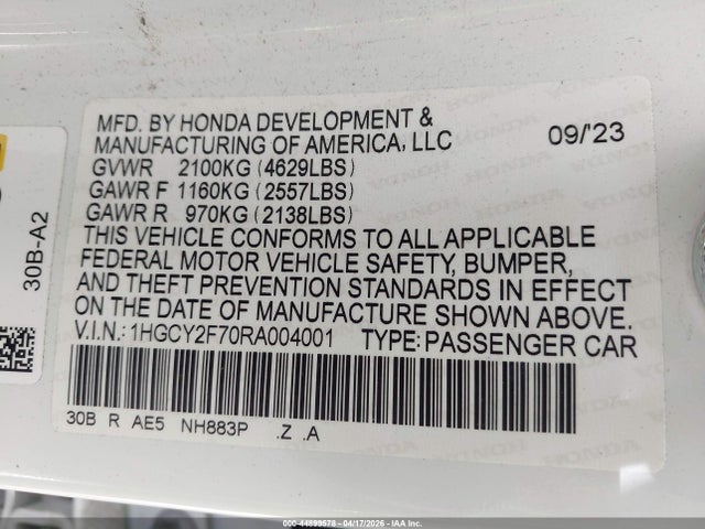 1HGCY2F70RA004001 Honda Accord Hybrid Sport-l