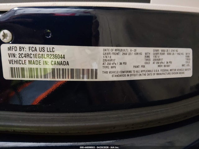 Продажа на аукционе авто 2020 Chrysler Pacifica Touring L Plus, vin: 2C4RC1EG8LR236044, номер лота: 44899583