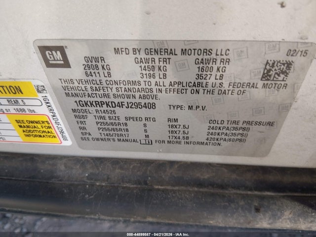 Продаж на аукціоні авто 2015 Gmc Acadia Sle-2, vin: 1GKKRPKD4FJ295408, номер лоту: 44899587