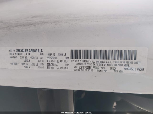Продажа на аукционе авто 2014 Ram Promaster 2500 High Roof, vin: 3C6TRVDG5EE120065, номер лота: 44899601
