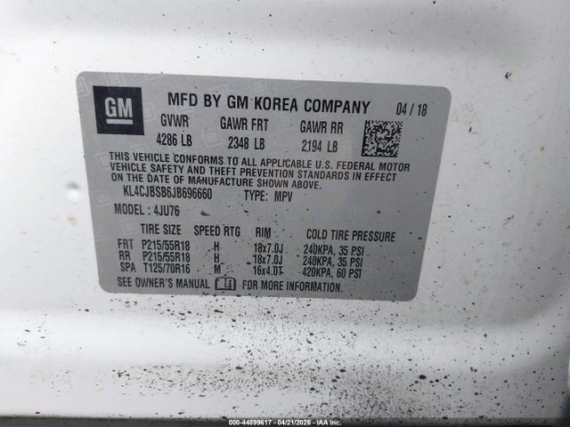 2018 Buick Encore Preferred Ii მანქანა იყიდება აუქციონზე, vin: KL4CJBSB6JB696660, აუქციონის ნომერი: 44899617
