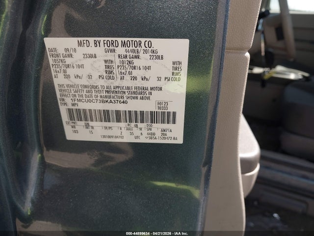 44899634 :رقم المزاد ، 1FMCU0C73BKA37640 vin ، 2011 Ford Escape Xls مزاد بيع