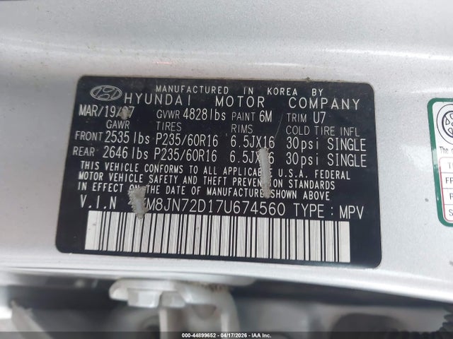 Aukcja sprzedaży 2007 Hyundai Tucson Limited/se, vin: KM8JN72D17U674560, numer aukcji: 44899652