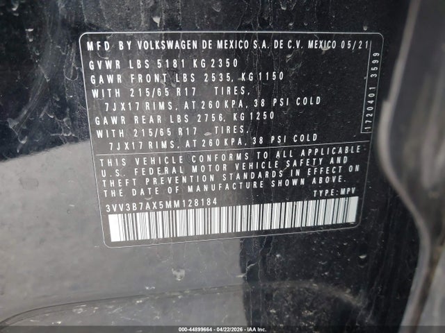 Aukcja sprzedaży 2021 Volkswagen Tiguan 2.0t Se/2.0t Se R-line Black/2.0t Sel, vin: 3VV3B7AX5MM128184, numer aukcji: 44899664