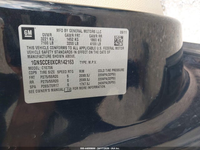 Продажа на аукционе авто 2012 Chevrolet Tahoe Ltz, vin: 1GNSCCE0XCR142163, номер лота: 44899666