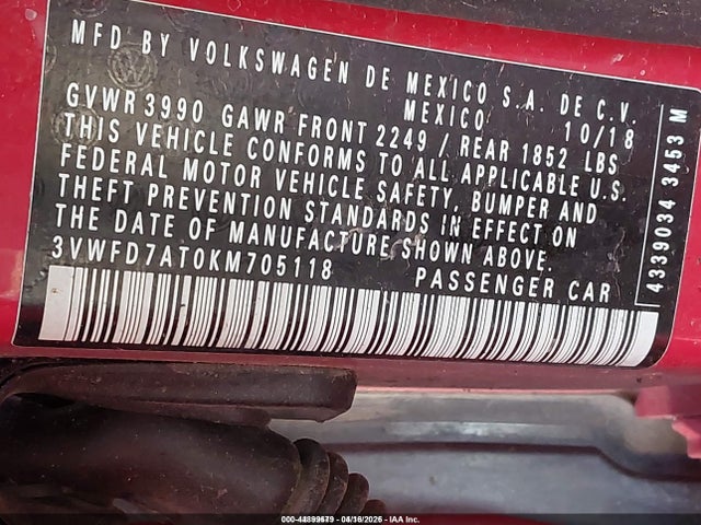 Aukcja sprzedaży 2019 Volkswagen Beetle 2.0t Final Edition Se/2.0t Final Edition Sel/2.0t S, vin: 3VWFD7AT0KM705118, numer aukcji: 44899679