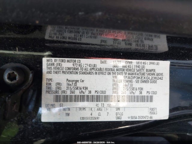 Продажа на аукционе авто 2016 Ford Focus Se, vin: 1FADP3KEXGL236242, номер лота: 44899709
