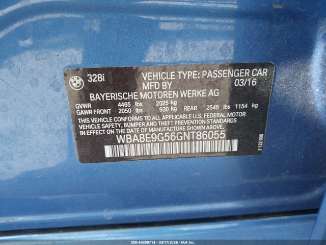 WBA8E9G56GNT86055 BMW 328I