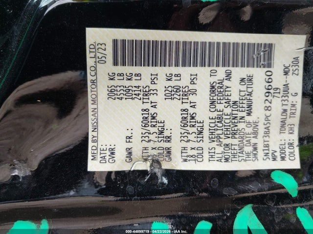 5N1BT3BA5PC829660 Nissan Rogue Sv Fwd