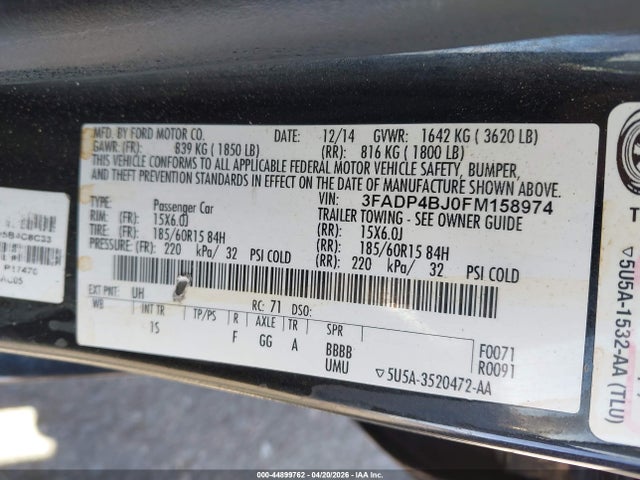 Ford FIESTA SE 2015 3FADP4BJ0FM158974 Image 9