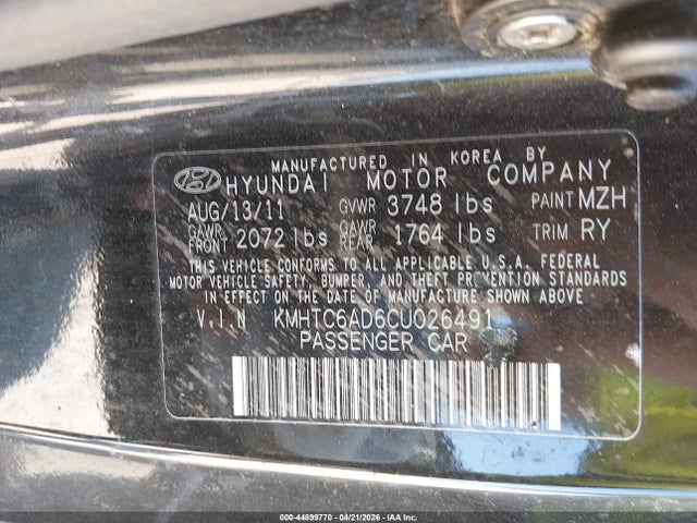 44899770 :رقم المزاد ، KMHTC6AD6CU026491 vin ، 2012 Hyundai Veloster Base W/red/black مزاد بيع
