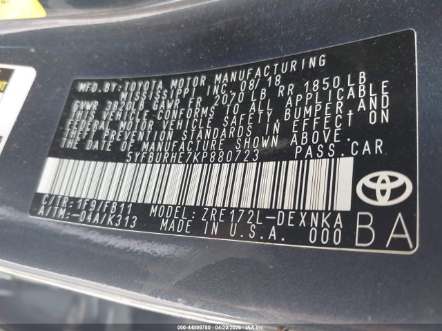 Toyota COROLLA LE 2019 5YFBURHE7KP880723 Image 9
