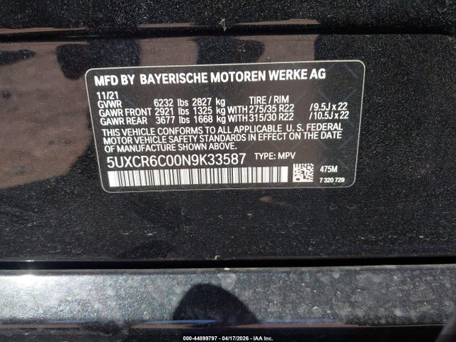 5UXCR6C00N9K33587 BMW X5 Xdrive40i