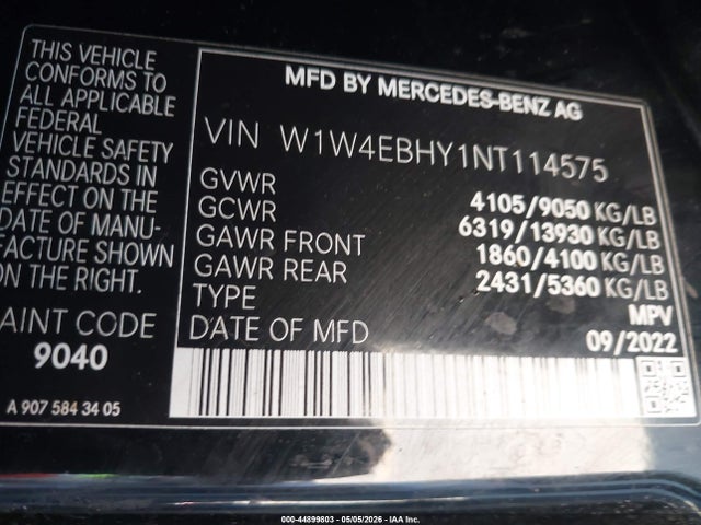 Aukcja sprzedaży 2022 Mercedes-benz Sprinter 2500 Standard Roof V6, vin: W1W4EBHY1NT114575, numer aukcji: 44899803