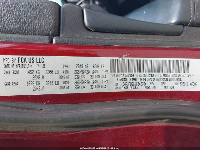 1C4RJFBG6KC842764 Jeep Grand Cherokee Limited X 4x4