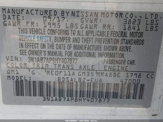 3N1AB7AP8HY407877 Nissan SENTRA S
