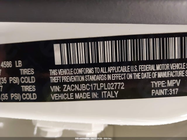 Aukcja sprzedaży 2020 Jeep Renegade Trailhawk 4x4, vin: ZACNJBC17LPL02772, numer aukcji: 44899854