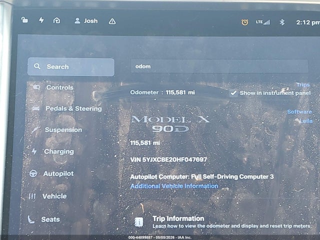 44899887 :رقم المزاد ، 5YJXCBE20HF047697 vin ، 2017 Tesla Model X 100d/75d/90d مزاد بيع