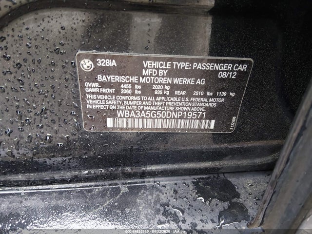 2013 Bmw 328i მანქანა იყიდება აუქციონზე, vin: WBA3A5G50DNP19571, აუქციონის ნომერი: 44899890