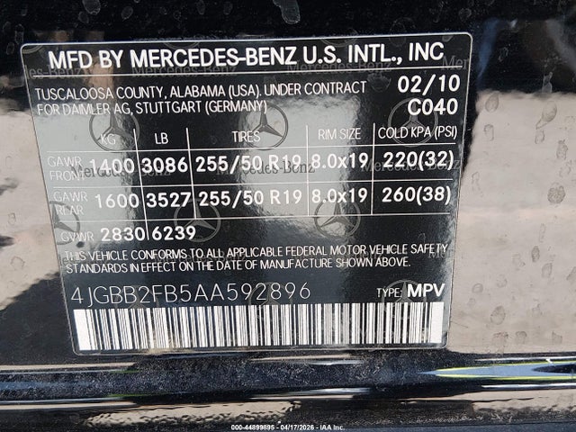 Продажа на аукционе авто 2010 Mercedes-benz Ml 350 Bluetec 4matic, vin: 4JGBB2FB5AA592896, номер лота: 44899895