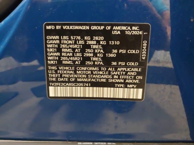 Aukcja sprzedaży 2025 Volkswagen Atlas Cross Sport 2.0t Sel Premium R-line, vin: 1V2FE2CA8SC205741, numer aukcji: 44899896