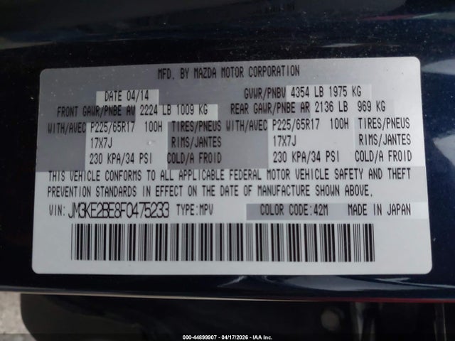 44899907 :رقم المزاد ، JM3KE2BE8F0475233 vin ، 2015 Mazda Cx-5 Sport مزاد بيع