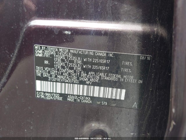 Toyota RAV4 LE 2016 2T3ZFREV7GW307900 Image 9