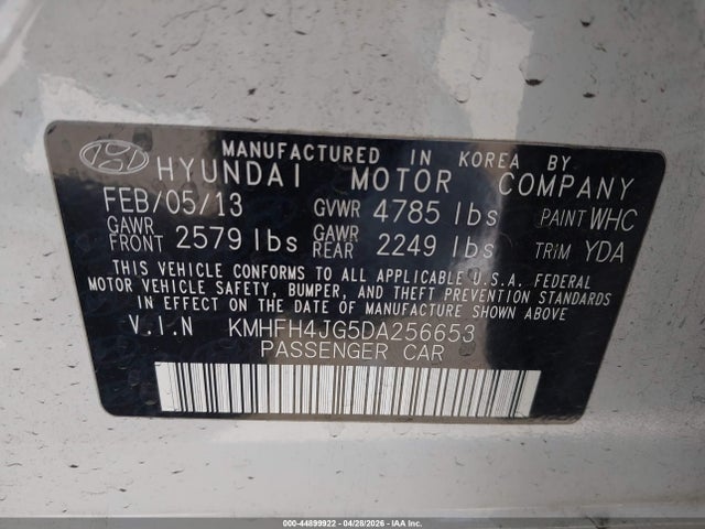 Aukcja sprzedaży 2013 Hyundai Azera, vin: KMHFH4JG5DA256653, numer aukcji: 44899922