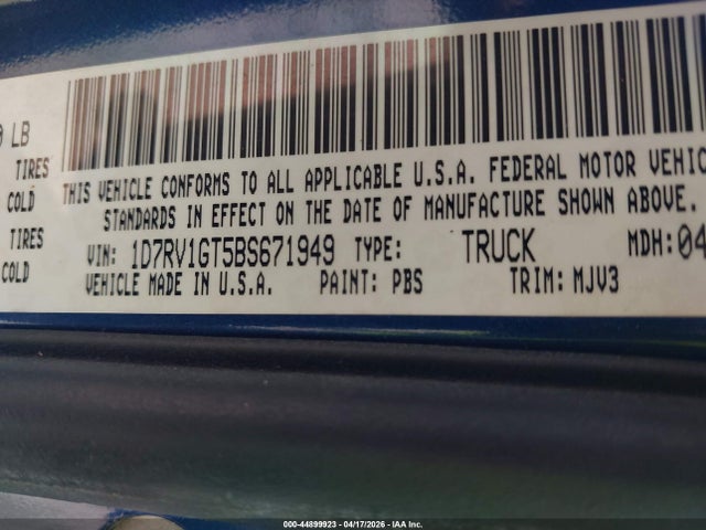 Aukcja sprzedaży 2011 Ram Ram 1500 Slt, vin: 1D7RV1GT5BS671949, numer aukcji: 44899923