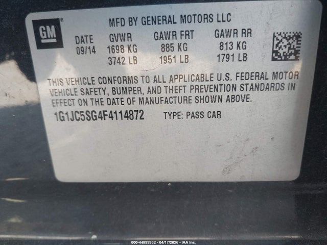 1G1JC5SG4F4114872 Chevrolet Sonic Lt Auto