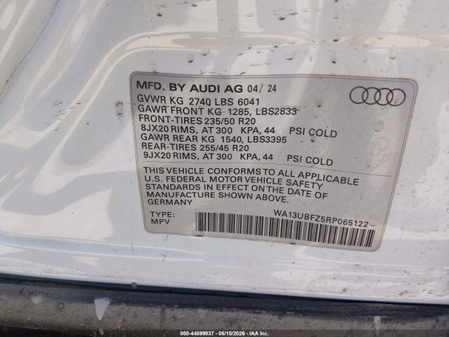 Aukcja sprzedaży 2024 Audi Q4 Sportback E-tron Premium Plus 55 Quattro, vin: WA13UBFZ5RP065122, numer aukcji: 44899937
