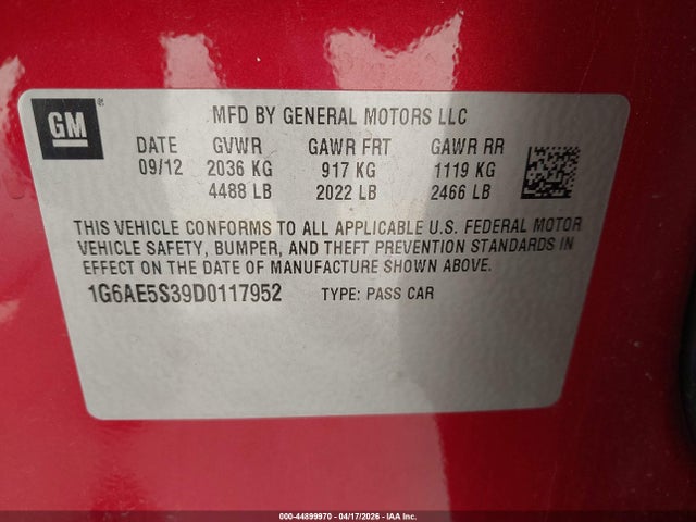 Продаж на аукціоні авто 2013 Cadillac Ats Premium, vin: 1G6AE5S39D0117952, номер лоту: 44899970