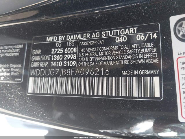Aukcja sprzedaży 2015 Mercedes-benz S 63 Amg 4matic, vin: WDDUG7JB8FA096216, numer aukcji: 44899978