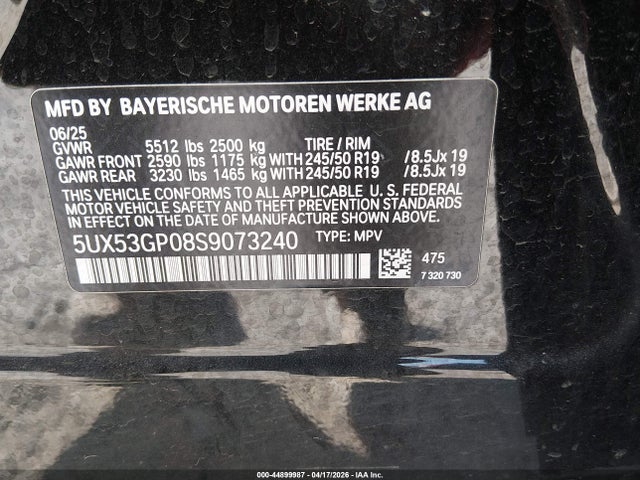 Aukcja sprzedaży 2025 Bmw X3 30 Xdrive, vin: 5UX53GP08S9073240, numer aukcji: 44899987