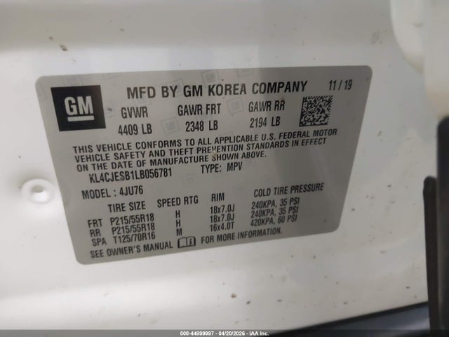 Продаж на аукціоні авто 2020 Buick Encore Awd Preferred, vin: KL4CJESB1LB056781, номер лоту: 44899997
