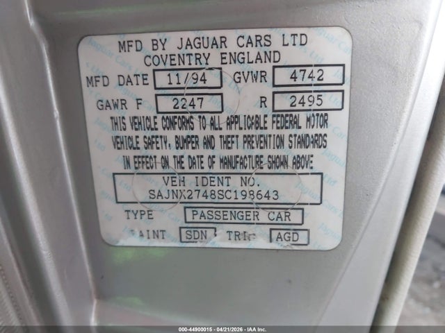 Продаж на аукціоні авто 1995 Jaguar Xjs 2+2, vin: SAJNX2748SC198643, номер лоту: 44900015