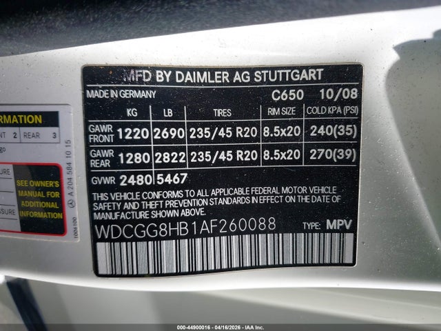 Aukcja sprzedaży 2010 Mercedes-benz Glk 350 4matic, vin: WDCGG8HB1AF260088, numer aukcji: 44900016