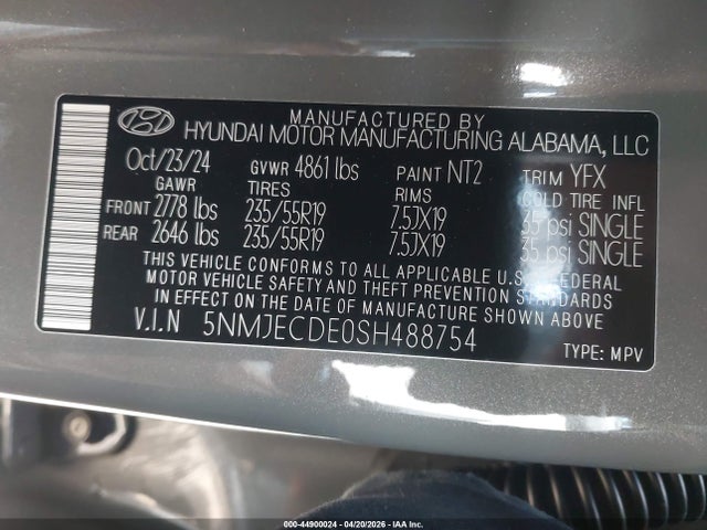 Aukcja sprzedaży 2025 Hyundai Tucson Limited, vin: 5NMJECDE0SH488754, numer aukcji: 44900024